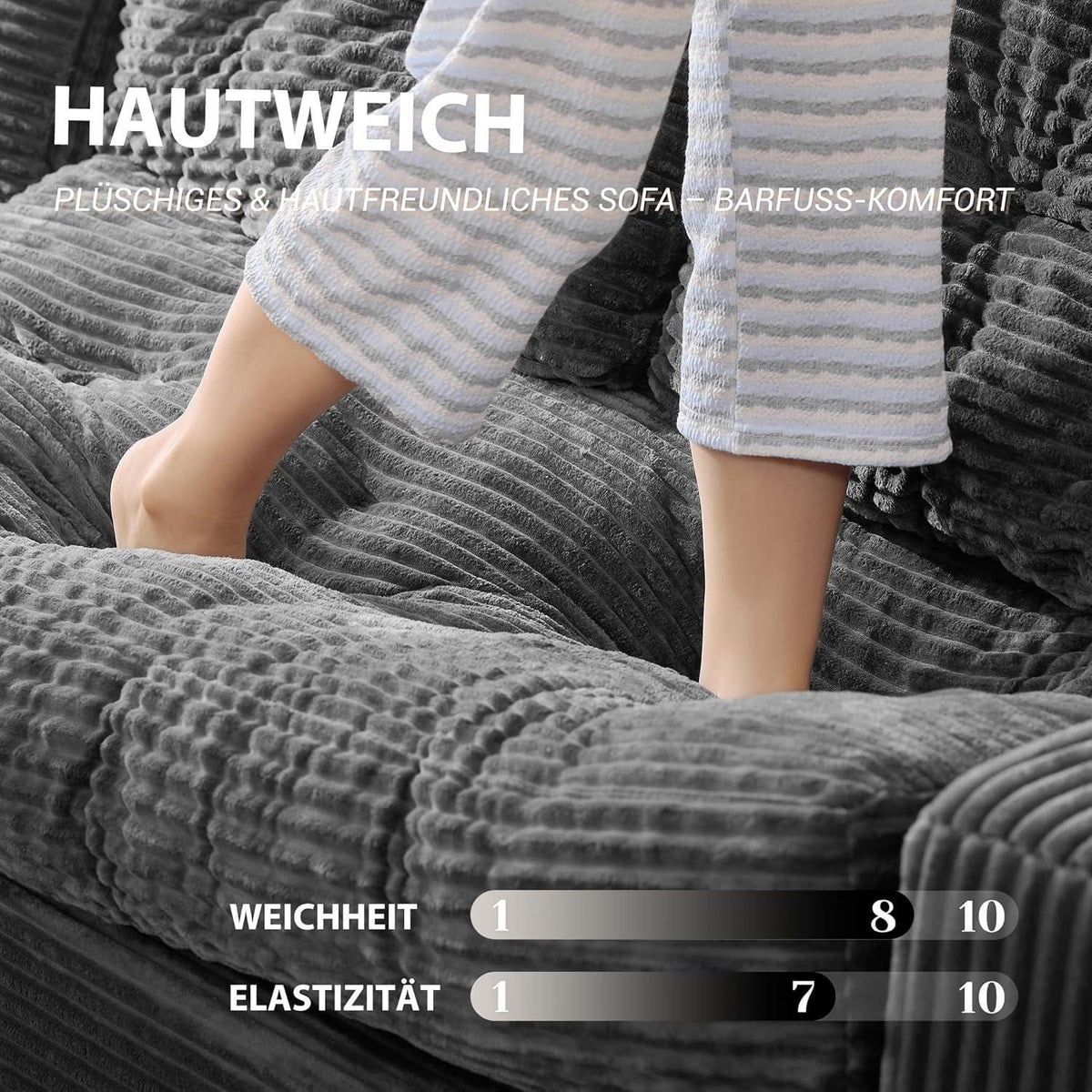 Graues Ecksofa 3-Sitzer – Modulares Sofa mit Recamiere & Cordstoff