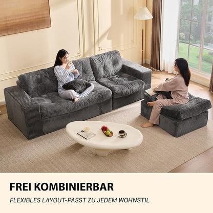 Graues Ecksofa 3-Sitzer – Modulares Sofa mit Recamiere & Cordstoff