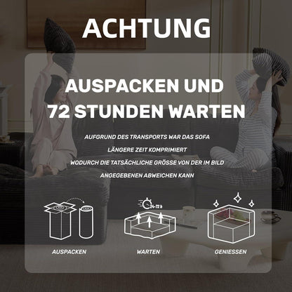 Graues Ecksofa 3-Sitzer – Modulares Sofa mit Recamiere & Cordstoff
