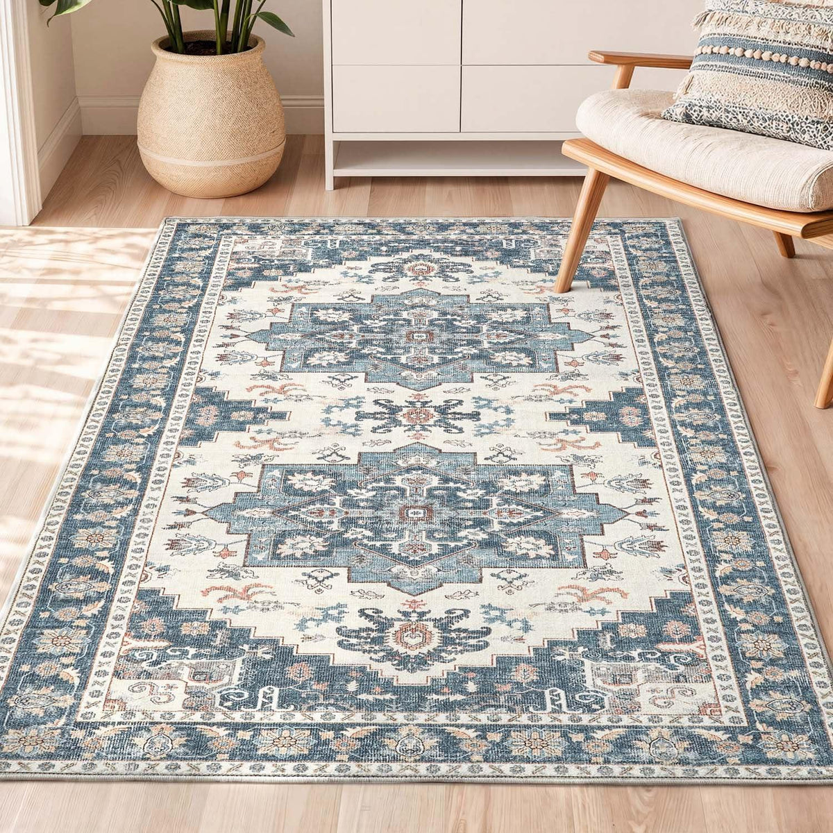 Vintage Küchenläufer 80x150 Blau – Waschbarer Teppich für Küche & Flur