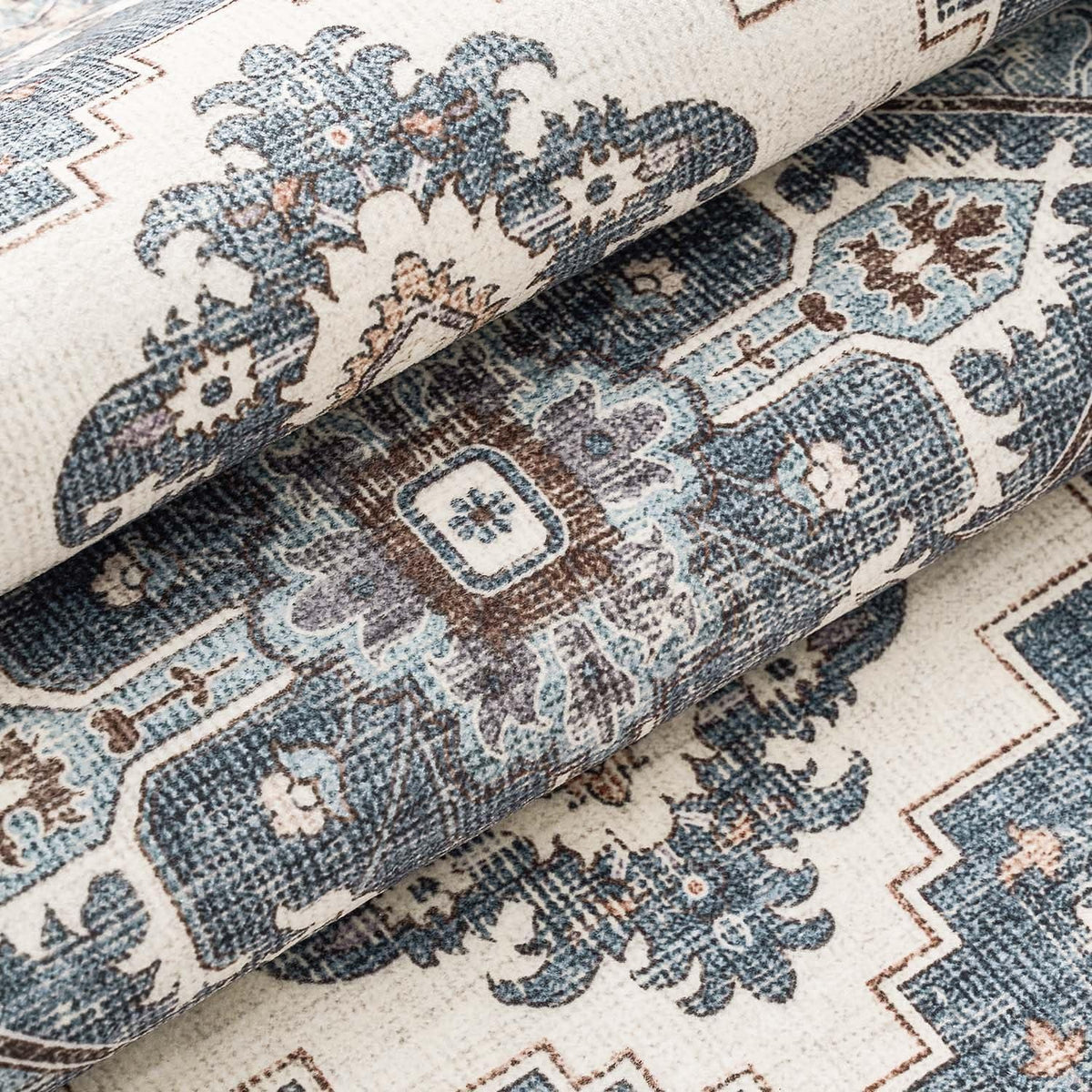 Vintage Küchenläufer 80x150 Blau – Waschbarer Teppich für Küche & Flur