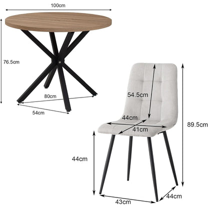 Runder Esstisch Set 100cm mit 4 Samtstühlen