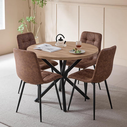 Moderner Esstisch Set 100cm rund + 4 Stühle Lederoptik