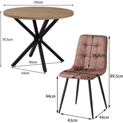 Moderner Esstisch Set 100cm rund + 4 Stühle Lederoptik