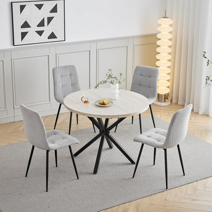 Runder Esstisch Set 100cm mit 4 Samtstühlen (Gelb/Grau)