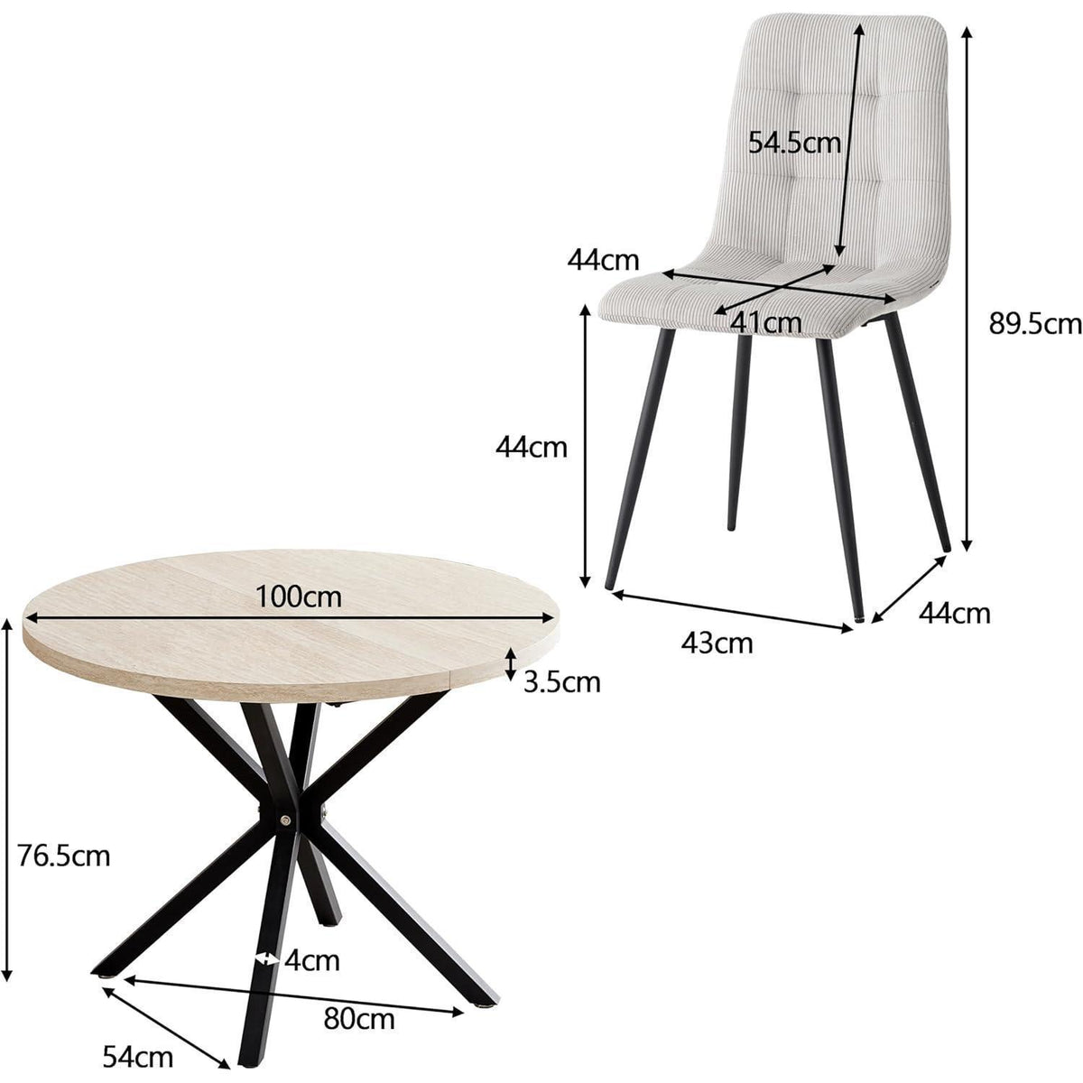 Runder Esstisch Set 100cm mit 4 Samtstühlen (Gelb/Grau)
