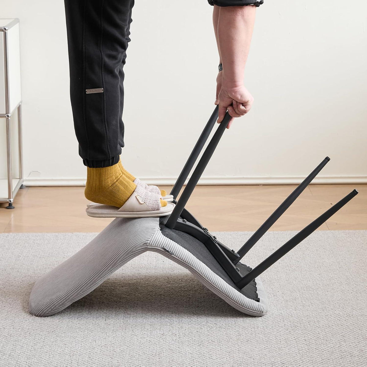 Runder Esstisch Set 100cm mit 4 Samtstühlen (Gelb/Grau)