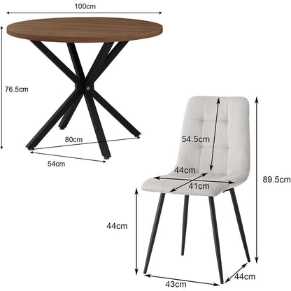 Runder Esstisch Set 100cm mit 4 Samtstühlen (Dunkelgrau/Hellgrau)