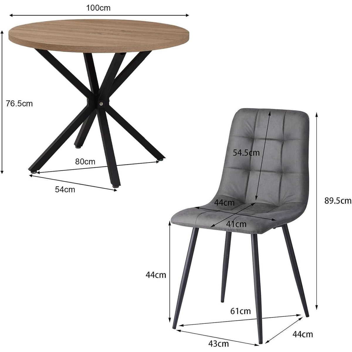 Moderner Esstisch Set 100cm rund + 4 Stühle Lederoptik