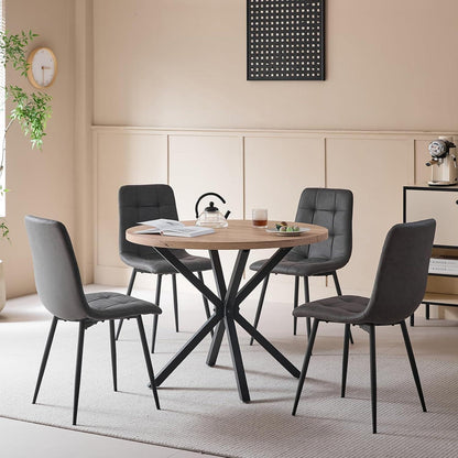 Moderner Esstisch Set 100cm rund + 4 Stühle Lederoptik