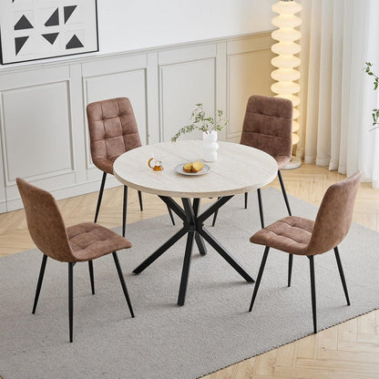Runder Esstisch Set 4 Stühle Technisches Modern in Lederoptik