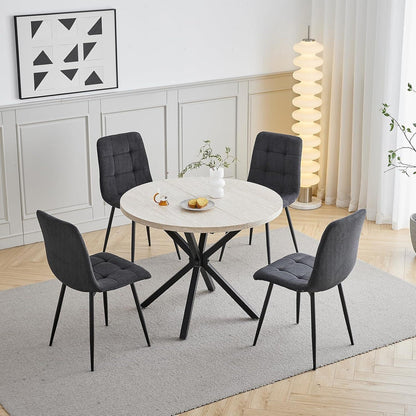 Runder Esstisch Set 100cm mit 4 Samtstühlen (Gelb/Schwarz)