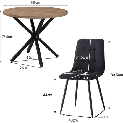 Moderner Esstisch Set 100cm rund + 4 Cord Stühle