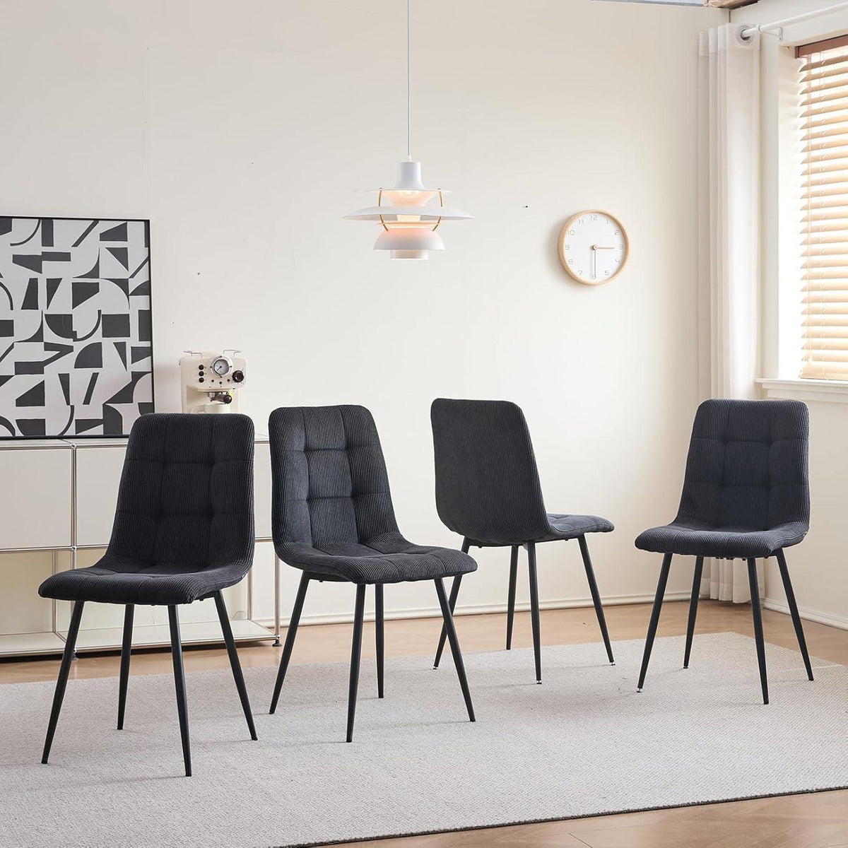 Moderner Esstisch Set 100cm rund + 4 Cord Stühle