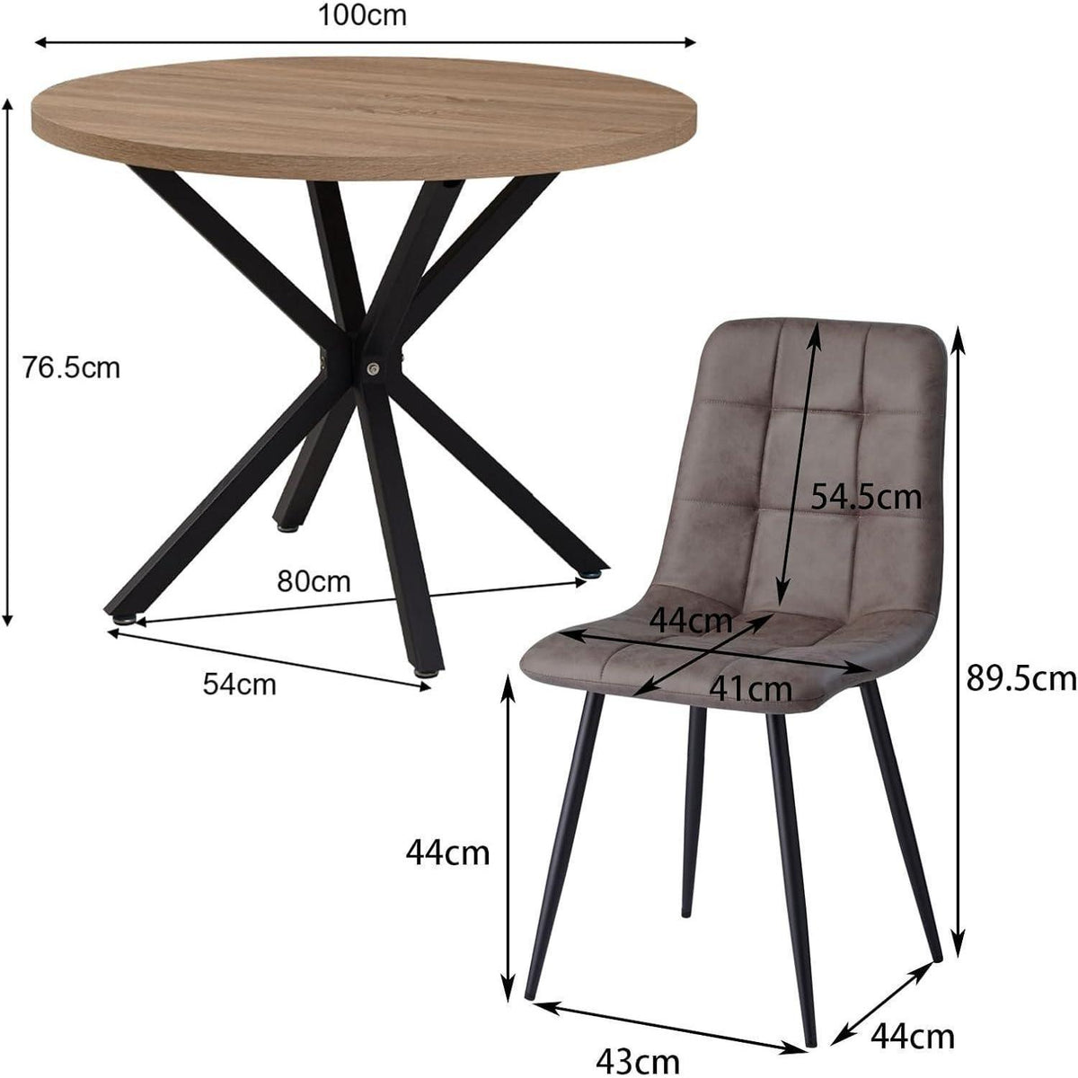 Runder Esstisch Set 4 Stühle Lederoptik Modern