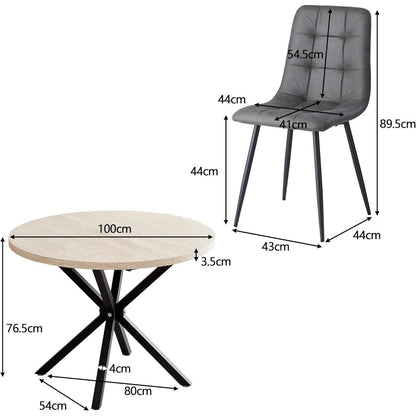 Runder Esstisch Set 100cm mit 4 Sesseln in Lederoptik