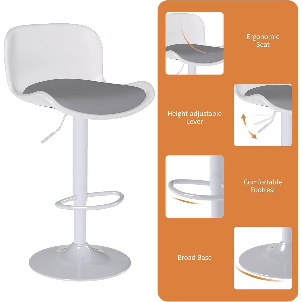 Höhenverstellbarer Barhocker 4er Set Weiß/Grau – Modern & Bequem