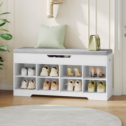 Sitzbank mit Schuhfach | Schuhschrank Leinenweiß | 104x32x50cm