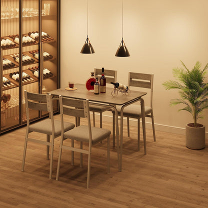Esszimmer Set Grau-Weiß: Tisch + 4 gepolsterte Stühle