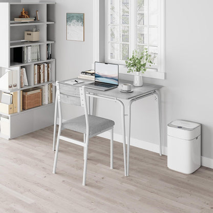 Esszimmer Set Grau-Weiß: Tisch + 4 gepolsterte Stühle