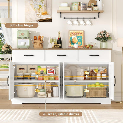 Sideboard 150cm – Weißes Küchenbuffet mit Arbeitsplatte & Schubladen