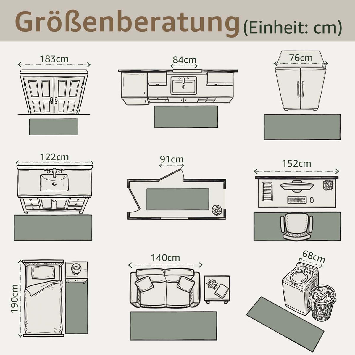 Vintage Küchenläufer Grau 60x180 cm – Waschbar & Rutschfest