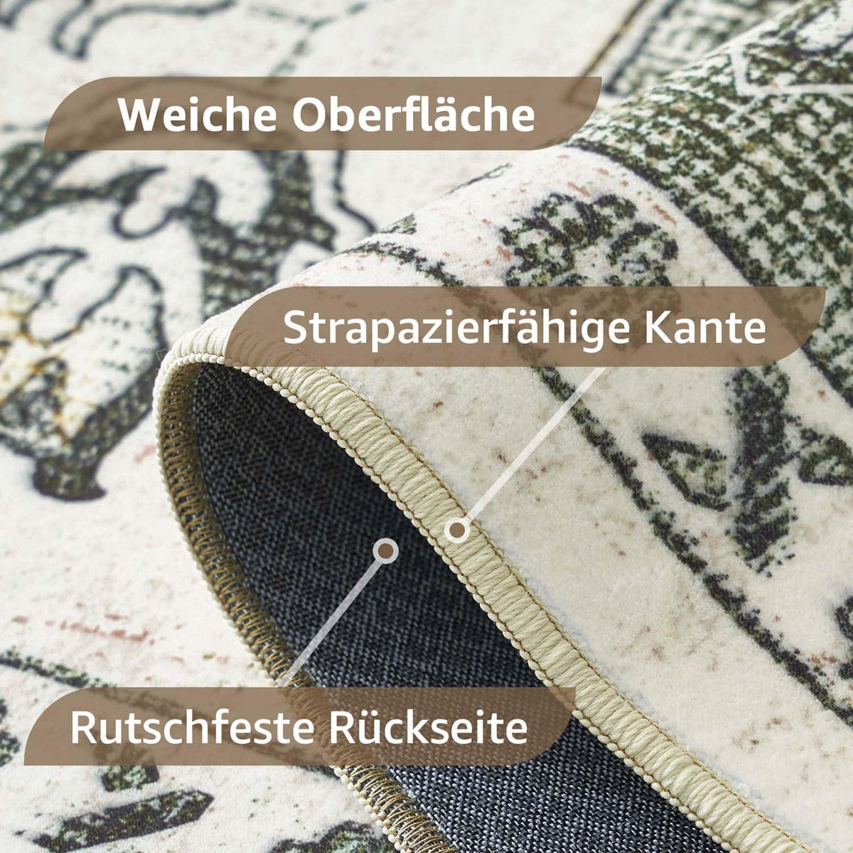 Vintage Kurzflor Teppich Grün 240x340 cm – Waschbar & Faltbar