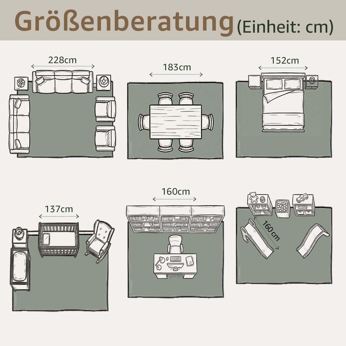 Vintage Kurzflor Teppich Grün 240x340 cm – Waschbar & Faltbar