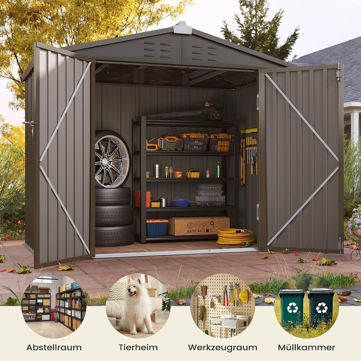 Gartenhaus Metall 196x119cm – Gerätehaus mit Pultdach Braun