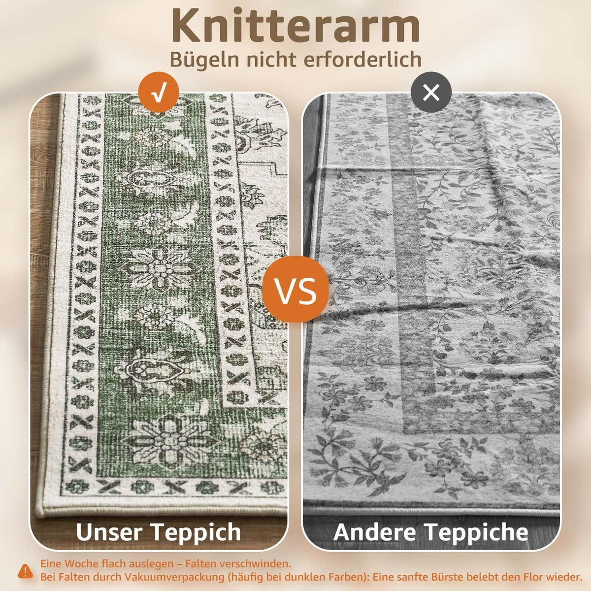 Vintage Kurzflor Teppich Grün 160x220 cm – Waschbar & Faltbar