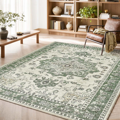 Vintage Kurzflor Teppich Grün 160x220 cm – Waschbar & Faltbar