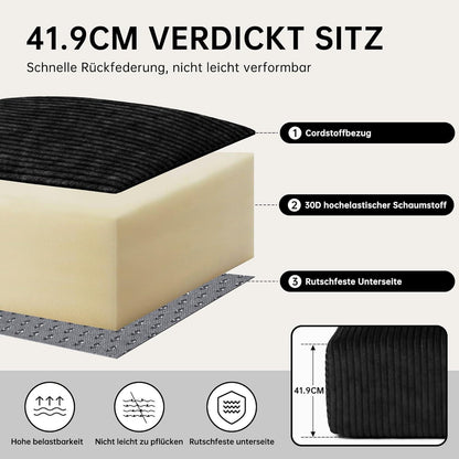 L-förmiges Ecksofa mit Chaiselongue & Memory-Schaum
