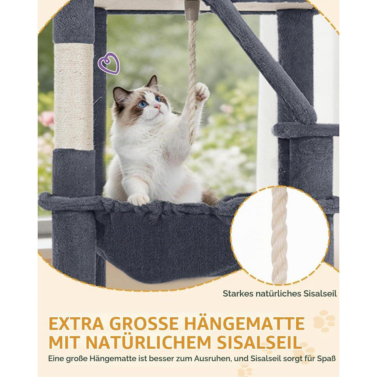 Großer Kratzbaum 183cm mit Korb & Hängematte für Katzen