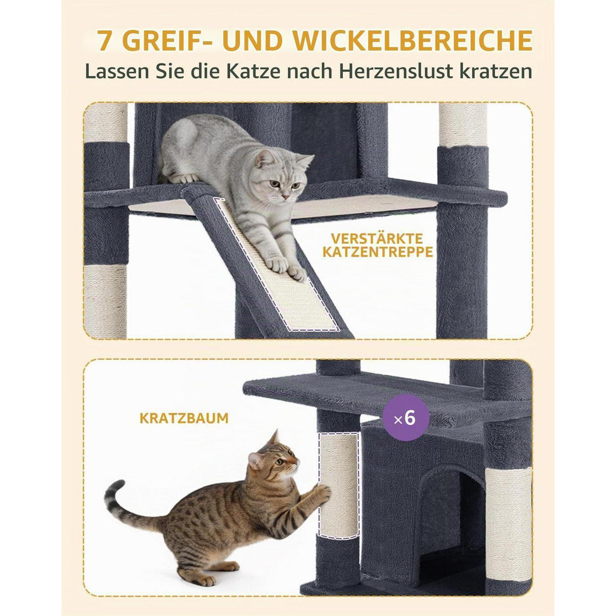 Großer Kratzbaum 183cm mit Korb & Hängematte für Katzen