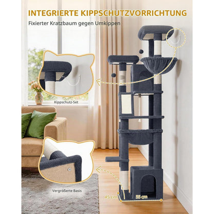 Großer Kratzbaum 183cm mit Korb & Hängematte für Katzen