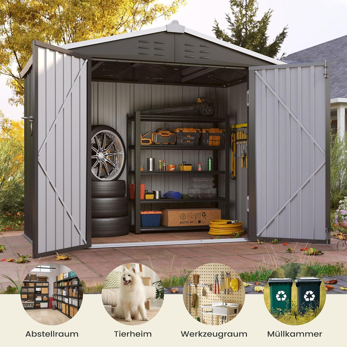 Gartenhaus Metall 196x119cm – Gerätehaus mit Pultdach & Tür