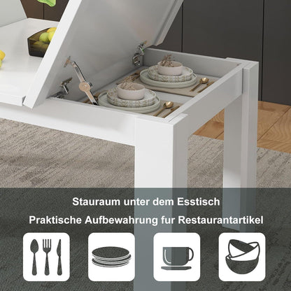 Esstisch weiß mit Stauraum – 120x70cm, multifunktional