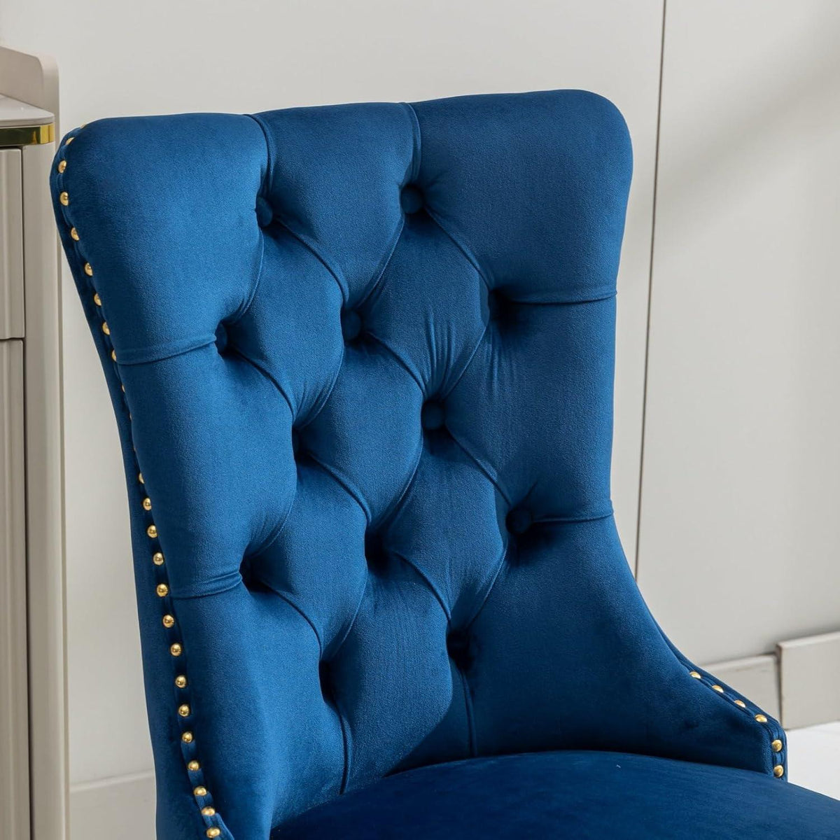 Esszimmerstuhl Set 2er – Samt, Blau & Gold, Hohe Rückenlehne