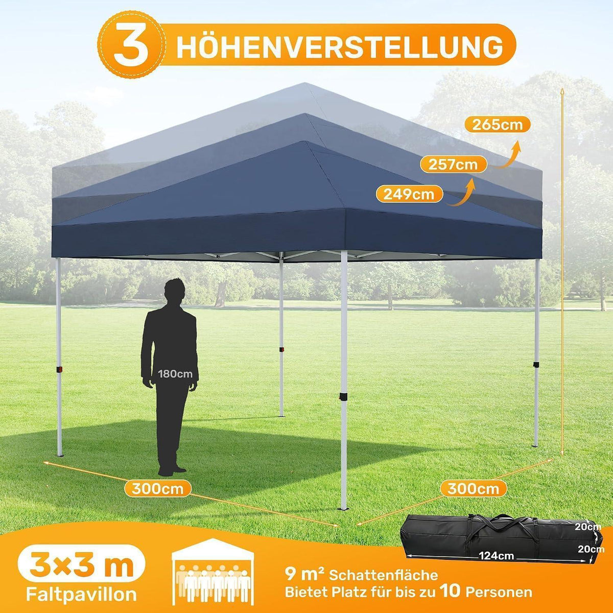 3x3 Pavillon Wasserdicht & Stabil – Partyzelt für Garten & Camping