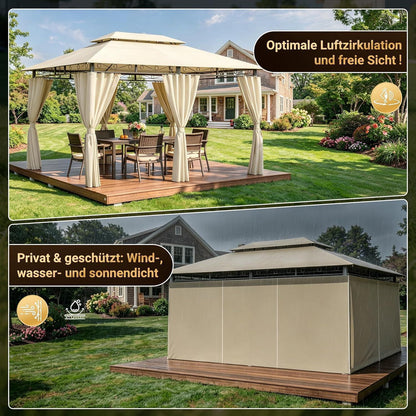 Gartenpavillon 3x4m, Wasserdicht & Stabil mit LED