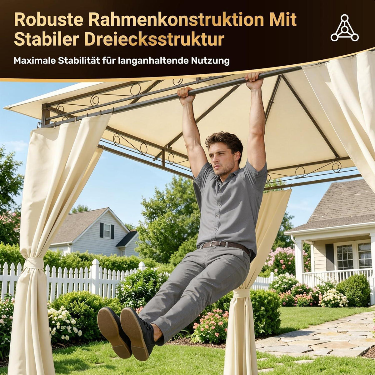 Gartenpavillon 3x4m, Wasserdicht & Stabil mit LED