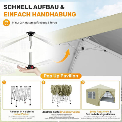 3x3 Pavillon wasserdicht mit Seitenwänden – Partyzelt für Garten
