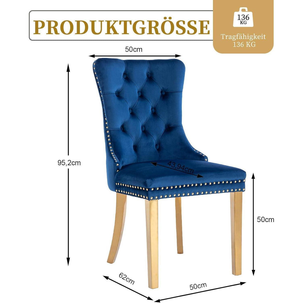 Samt Esszimmerstühle 4er Set mit goldenen Beinen