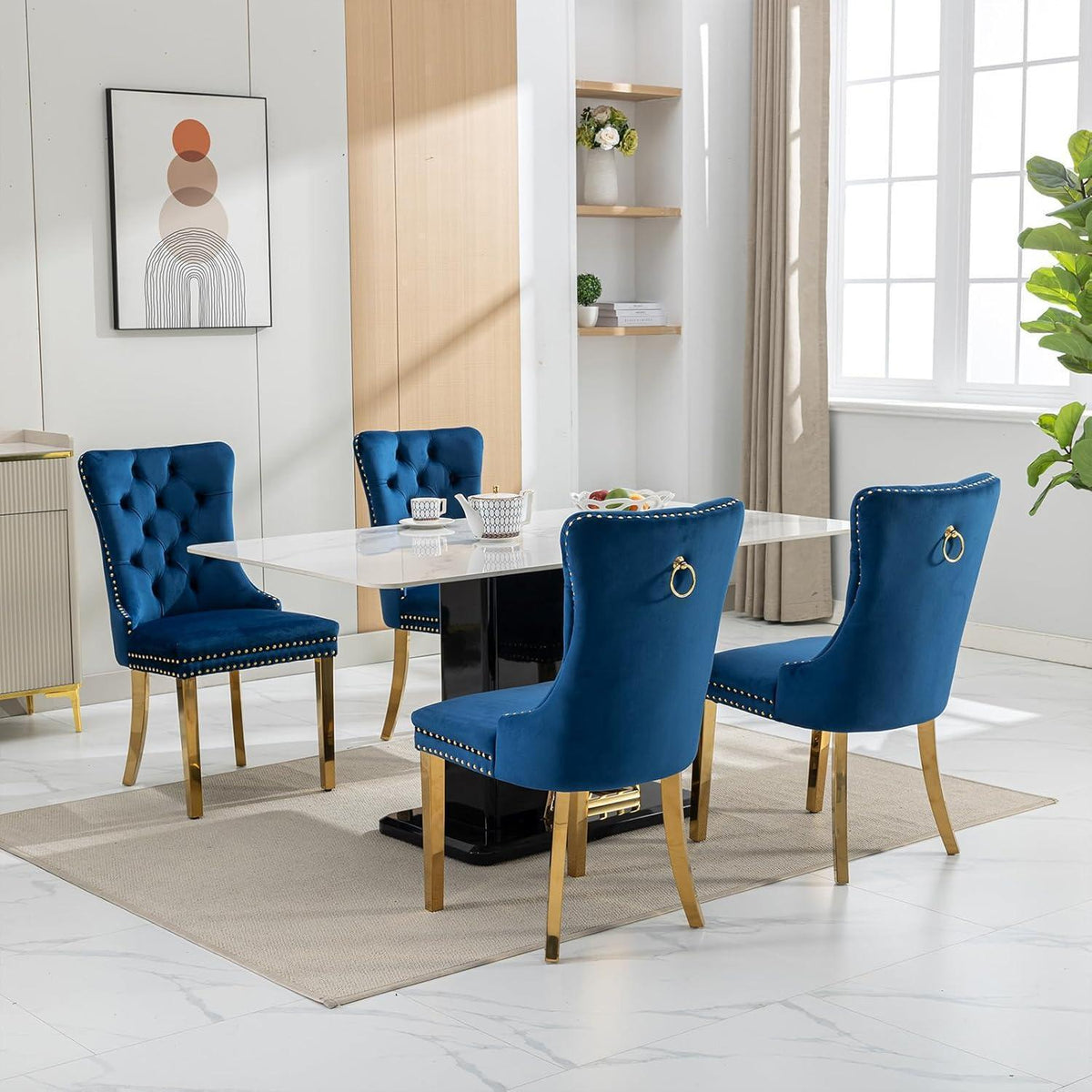 Samt Esszimmerstühle 6er Set mit goldenen Beinen