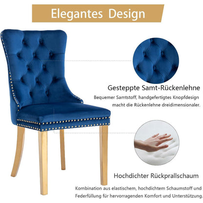 Samt Esszimmerstühle 6er Set mit goldenen Beinen