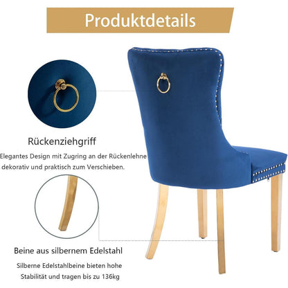 Samt Esszimmerstühle 6er Set mit goldenen Beinen