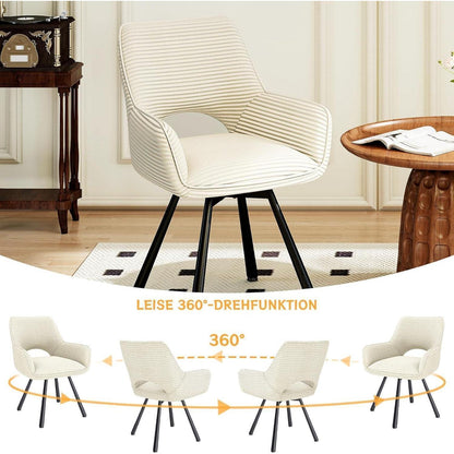 Drehbarer Esszimmerstuhl mit Armlehne, Samt, Beige 2er Set