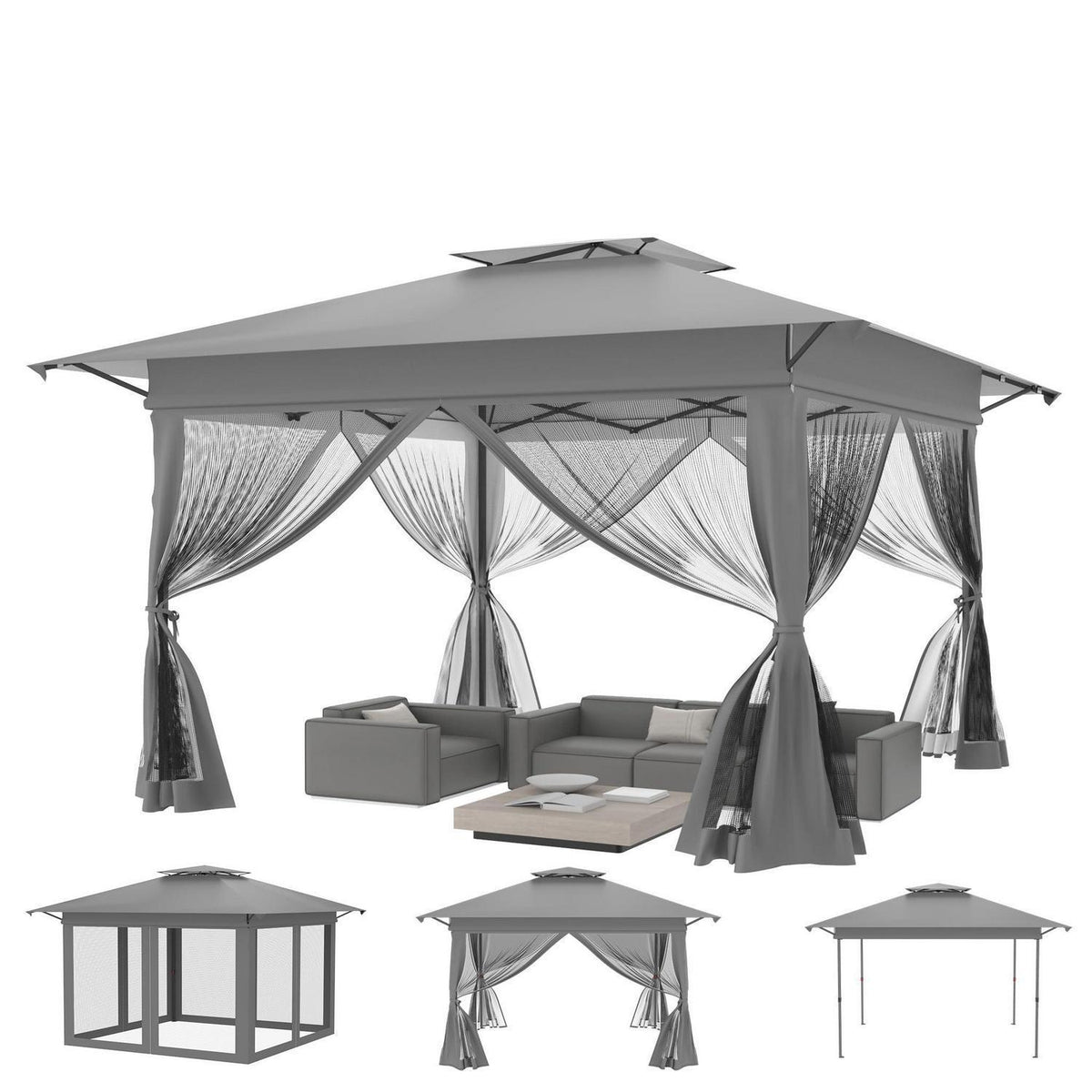 4x4m Faltpavillon mit Moskitonetz & UV-Schutz