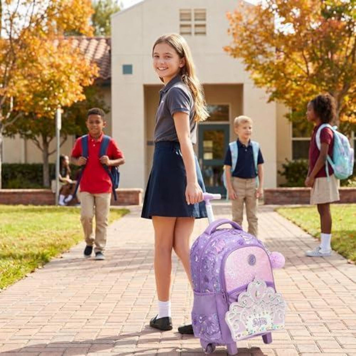Schulrucksack Trolley Mädchen Krone Design – Lila Kinderrucksack mit Rollen