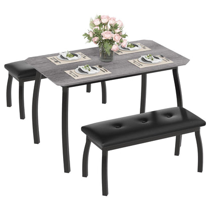 3-teiliges Küchentisch-Set mit Bänken – Vintage Grau
